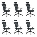 Ver imagem 1 de Kit 6 Cadeiras Escritório Presidente Ergonômica NR17 Tela Mesh Londres Preto