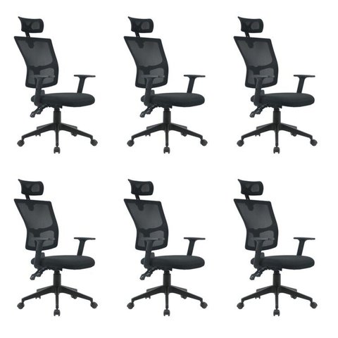 Kit 6 Cadeiras Escritório Presidente Ergonômica NR17 Tela Mesh Londres Preto