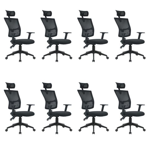 Kit 8 Cadeiras Escritório Presidente Ergonômica NR17 Tela Mesh Londres Preto