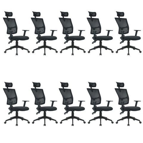 Kit 10 Cadeiras Escritório Presidente Ergonômica NR17 Tela Mesh Londres Preto