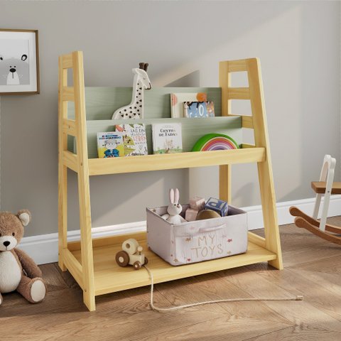 Estante Livros e Brinquedos Infantil Madeira Freijó/verde