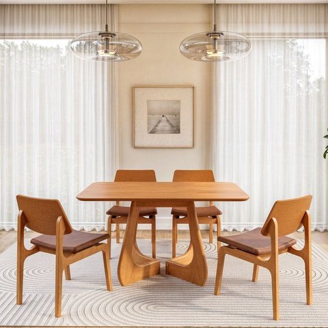 Kit Mesa de Jantar Paineira 140cm e 4 Cadeiras Jandaia CabeCasa MadeiraOriginals Marrom/Amendoa