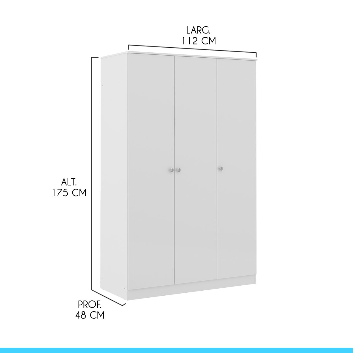 Roupeiro Branco com 3 Portas 2 Cabideiros 112x175cm Branco 6503 - 4