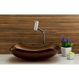 Cuba de Vidro Abaulada 45cm Apoio Sobrepor Banheiro Lavabo Marrom - 2