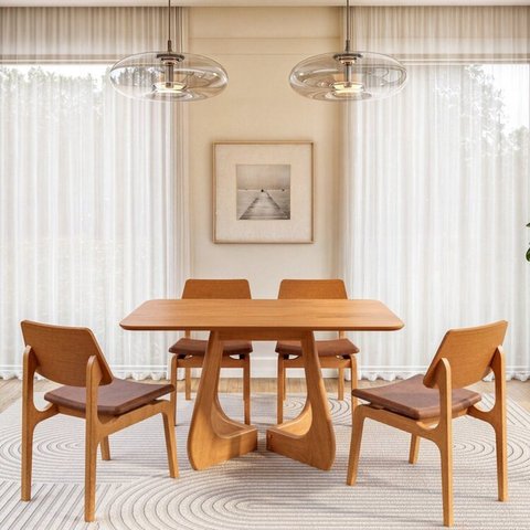 Kit Mesa de Jantar Paineira 140cm e 4 Cadeiras Jandaia CabeCasa MadeiraOriginals Marrom/Caramelo/Amêndoa