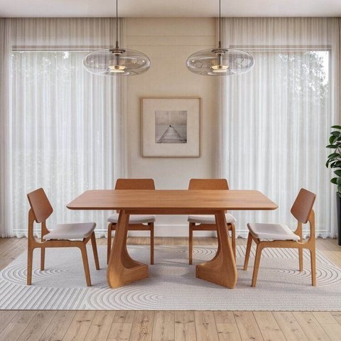 Kit Mesa de Jantar Paineira 180cm e 4 Cadeiras Jandaia CabeCasa MadeiraOriginals Marrom/Amendoa