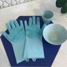 Luvas Lava Louça Silicone Macio Massagem Pet Frutas Lavagem - 3