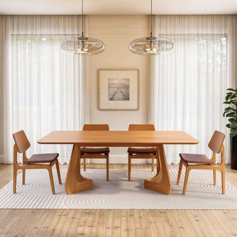 Kit Mesa de Jantar Paineira 210cm e 4 Cadeiras Jandaia CabeCasa MadeiraOriginals Marrom/Caramelo/Amêndoa