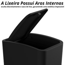 Lixeira Cesto de Lixo 8l com Tampa Click Retangular Banheiro Cozinha | Astra - Preto - 4