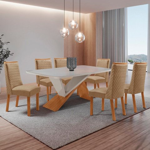 Mesa de Jantar Yasmin 180cm Tampo MDF Copo com 6 Cadeiras Carolina