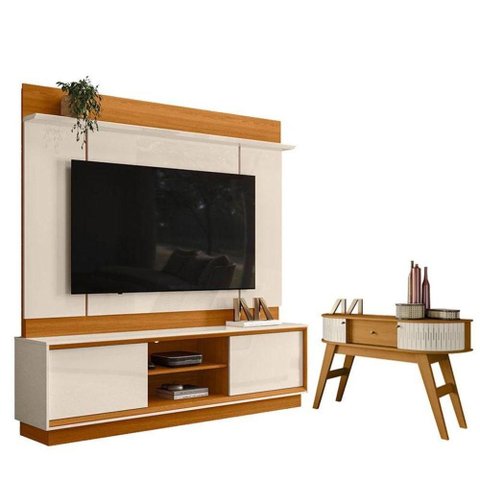 Estante Home Theater Siena sem Pés com Aparador Estoril Cinamomo Off White - Madetec