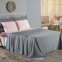 Ver imagem 1 de Jogo de Cama Casal Viúva Nobre 4 Peças Malha 100% Algodão - Cinza / Rosa