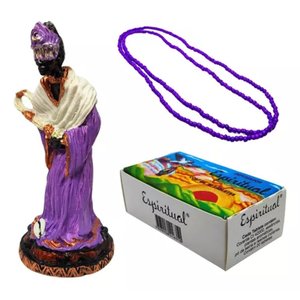 Kit Defumador Espiritual + Imagem Resina Orixá 15 Cm + Guia
