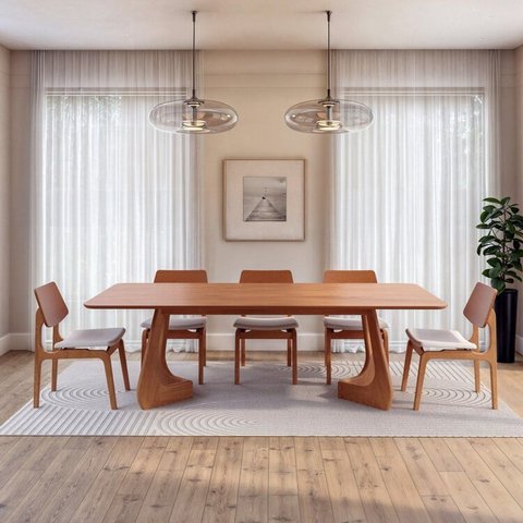 Kit Mesa de Jantar Paineira 240cm e 5 Cadeiras Jandaia CabeCasa MadeiraOriginals Bege/Amêndoa