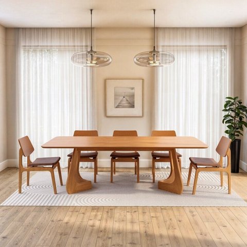 Kit Mesa de Jantar Paineira 240cm e 5 Cadeiras Jandaia CabeCasa MadeiraOriginals Marrom/Caramelo/Amêndoa