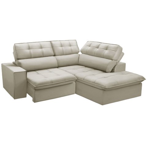 Sofá 3 Lugares Retrátil Reclinável Chaise Direito 243cm Solin F04 Veludo Bege - Lyam Decor