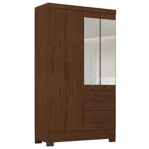 Guarda Roupa Solteiro 4 Portas com Espelho Primor 121x209 cm Jacaranda Zanz
