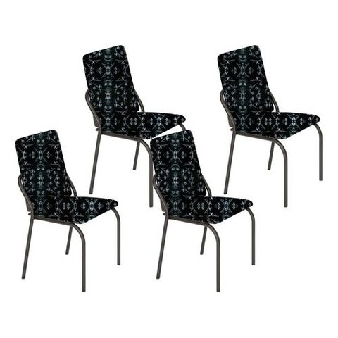 Kit 4 Cadeiras Malibu Corino Preto Lirio Tubo Preto Fosco