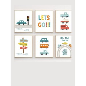 Kit 6 Quadros Decorativos Infantil Carros No2