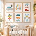Ver imagem 2 de Kit 6 Quadros Infantil Carros Quarto Bebê 40x60 Moldura Madeira NO2