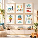 Ver imagem 1 de Kit 6 Quadros Infantil Carros Quarto Bebê 40x60 Moldura Madeira NO2