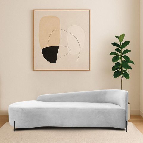 Divã Recamier Orgânico França 200cm Lado Esq Pés Metal Preto Bouclé Branco