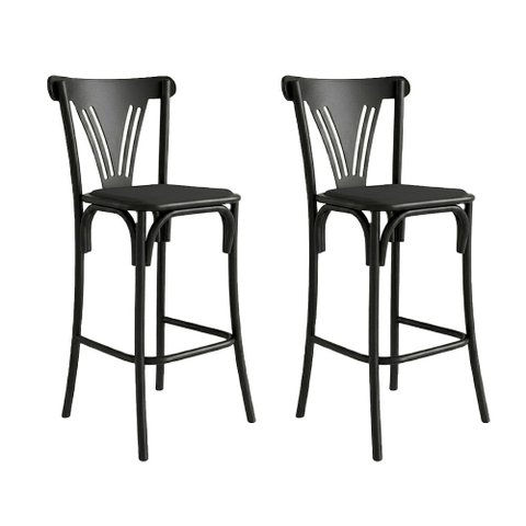 Kit 2 Banquetas Altas Paris em Aço Preto para Cozinha e Bancada Gourmet com Assento Corino - Preto