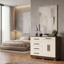 Ver imagem 1 de Cômoda Sapateira 5 Gavetas 2 Portas Multiuso Móvel Quarto Imbuia Champanhe