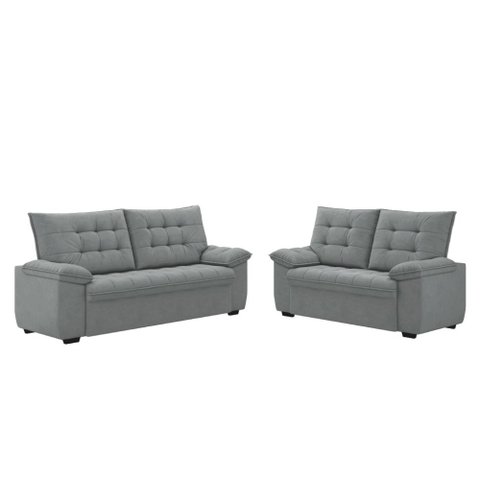 Conjunto de Sofá 2 e 3 Lugares Bertioga Veludo Cinza Luizzi