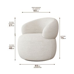 Poltrona Orgânica Atemporal Base Giratória Eloah Bouclé Italiano Off White - 5