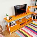 Ver imagem 2 de Rack de TV Industrial de Ferro e Madeira Style Square 2 Nichos e 1 Nicho Gaveta Carvalho e Branco