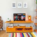 Ver imagem 1 de Rack de TV Industrial de Ferro e Madeira Style Square 2 Nichos e 1 Nicho Gaveta Carvalho e Branco