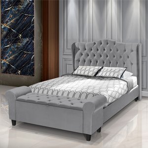 Conjunto Cabeceira Box com Recamier Divã para Cama Casal 1.40 Dubai Pávia Cinza - Lh Móveis