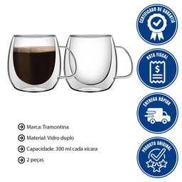 Conjunto de Xícaras Tramontina para Chá e Cappuccino 300ml 2 Peças Vidro Duplo 64760460 - 2