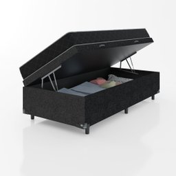 Cama Box Baú Solteiro + Colchão Espuma D20 - 56x88x188cm - E-shop Casa - Suede Preto - 3