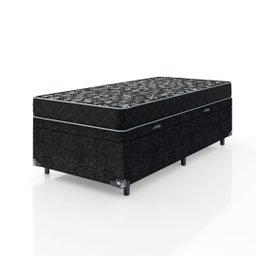 Cama Box Baú Solteiro + Colchão Espuma D20 - 56x88x188cm - E-shop Casa - Suede Preto - 2