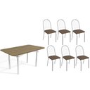 Ver imagem 1 de Conjunto: Mesa Sala Jantar Elba C/ Tampo de Madeira 160cm e 6 Cadeiras Noruega Cromada/nogueira -