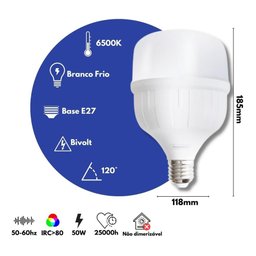 Lâmpada Led Bulbo 50W E27 6500K Bivolt Tramontina - 2