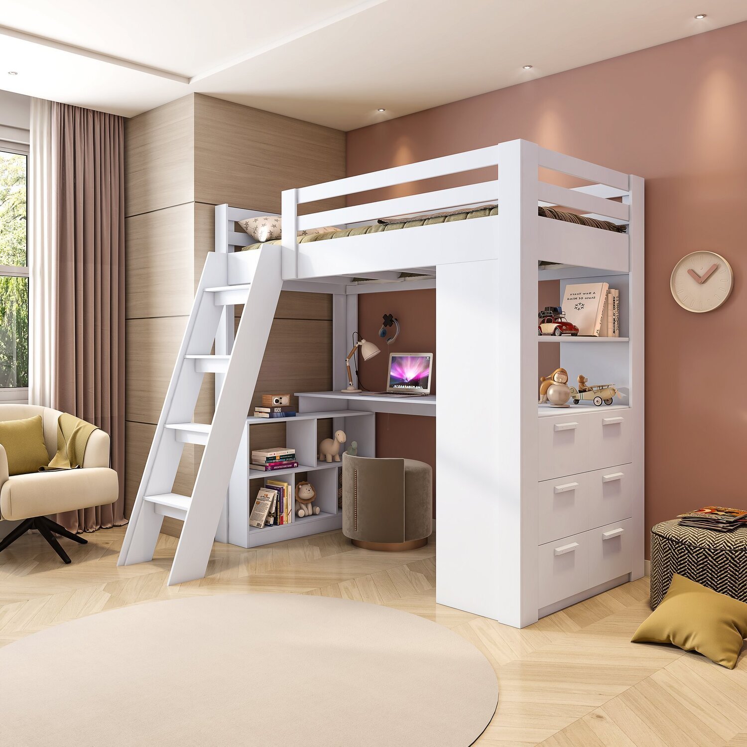 Cama Office Infantil Multifuncional com 6 Gavetas e Escrivaninha Micenas Yescasa