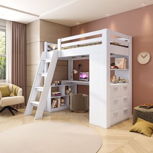 Cama Office Infantil Multifuncional com 6 Gavetas e Escrivaninha Micenas Yescasa