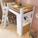 Ver imagem 7 de Cama Alta Beliche Office Infantil Multifuncional com 6 Gavetas Micenas Yescasa Branco/Freijó