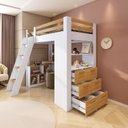 Ver imagem 6 de Cama Alta Beliche Office Infantil Multifuncional com 6 Gavetas Micenas Yescasa Branco/Freijó