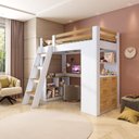 Ver imagem 1 de Cama Alta Beliche Office Infantil Multifuncional com 6 Gavetas Micenas Yescasa Branco/Freijó