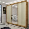 Guarda Roupas casal Gelius Royale Ripado 3 portas de correr com espelho Madeirado Off White - 2