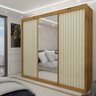Guarda Roupas casal Gelius Royale Ripado 3 portas de correr com espelho Madeirado Off White - 5