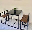 Ver imagem 5 de Conjunto Mesa 4 Cadeiras Pequena Estofado Marrom Industrial Black Box