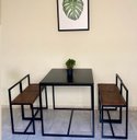 Ver imagem 3 de Conjunto Mesa 4 Cadeiras Pequena Estofado Marrom Industrial Black Box