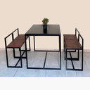 Ver imagem 1 de Conjunto Mesa 4 Cadeiras Pequena Estofado Marrom Industrial Black Box