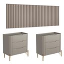 Ver imagem 3 de Conjunto Cabeceira Queen com 2 Mesas de Cabeceira 320cm Cor:grigio com Dourado