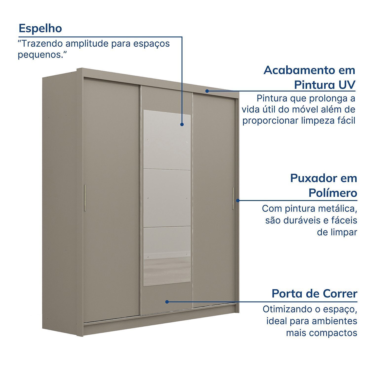 Guarda-roupa Casal com Espelho 3 Portas de Correr Muriqui Maxx Cabecasa Madeiramadeira - 2